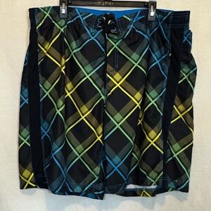 G-45 Men’s Speedo‎ Black Blue & Yellow Lined Summer Board Shorts Size XL